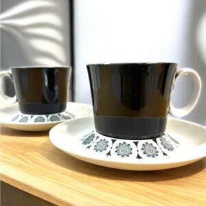 Fashion Manor Midnight Snow Japan Cup & Saucer Set of 2 Black & White Vintage